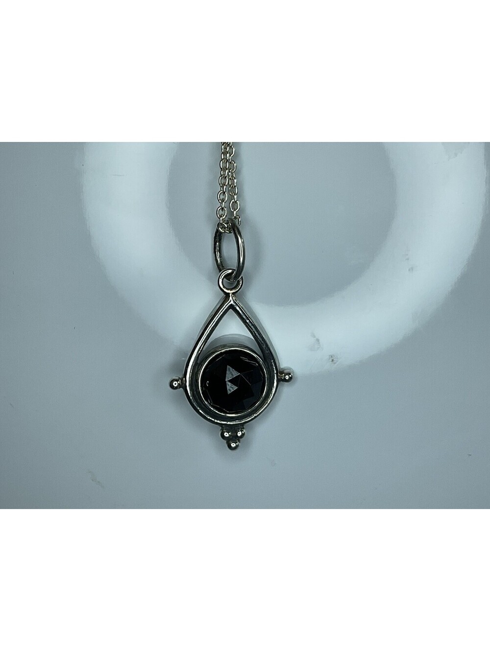 Pandora Black Faceted Pendant Necklace Retired 31” Adjustable Chain